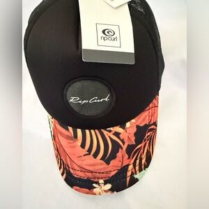 NEW w TAG RIP CURL Namuto Trucker Hat Black Cap with Vibrant Floral Brim